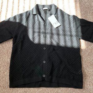 Zara CROCHET KNIT SHIRT BLACK NWT LARGE
